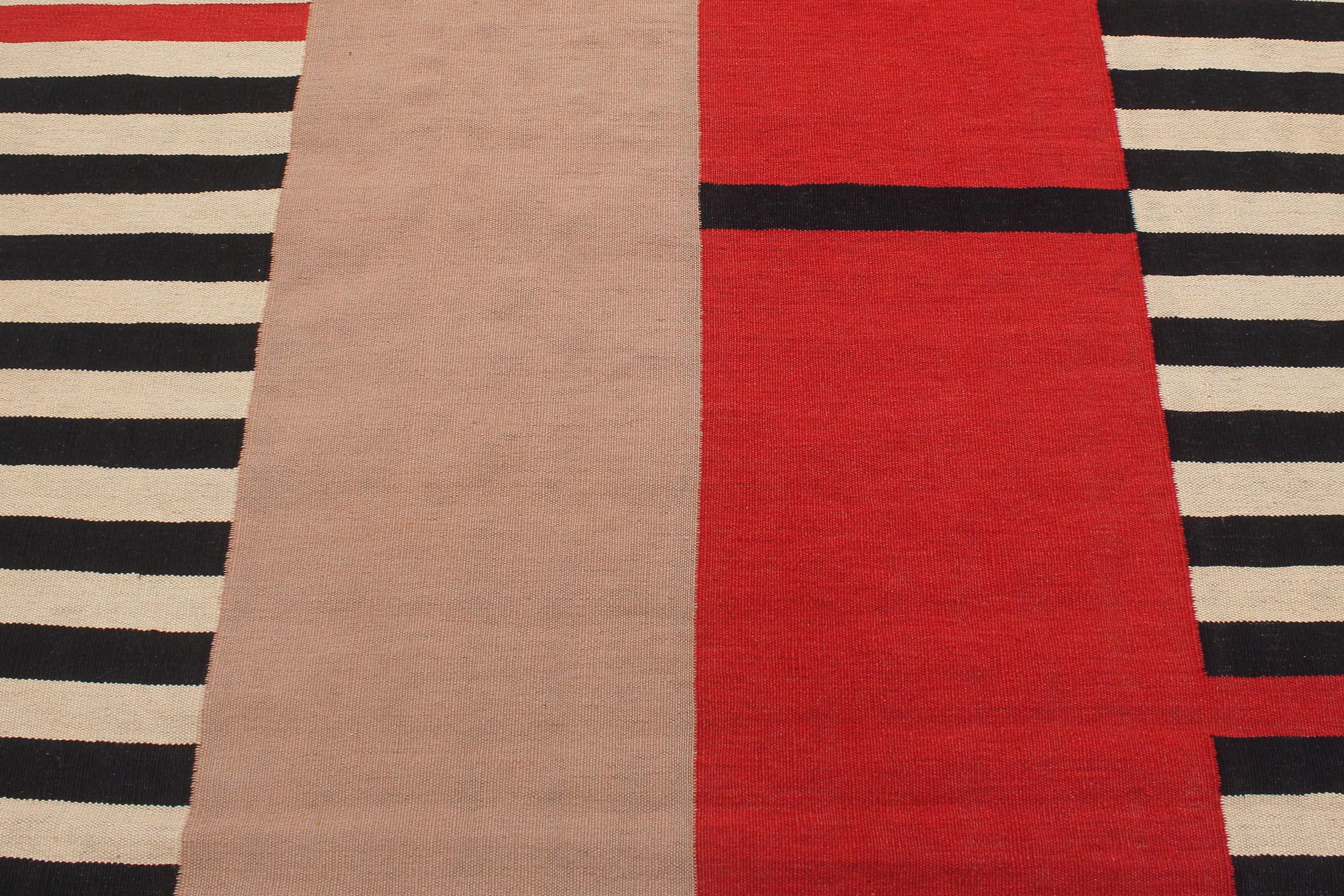 handmade Modern Kilim Beige Black Hand-Woven RECTANGLE 100% WOOL area rug 6x8