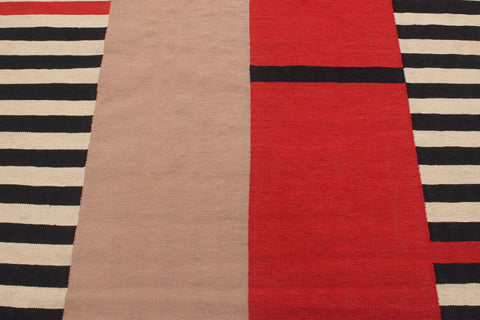 handmade Modern Kilim Beige Black Hand-Woven RECTANGLE 100% WOOL area rug 6x8