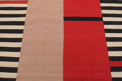 handmade Modern Kilim Beige Black Hand-Woven RECTANGLE 100% WOOL area rug 6x8