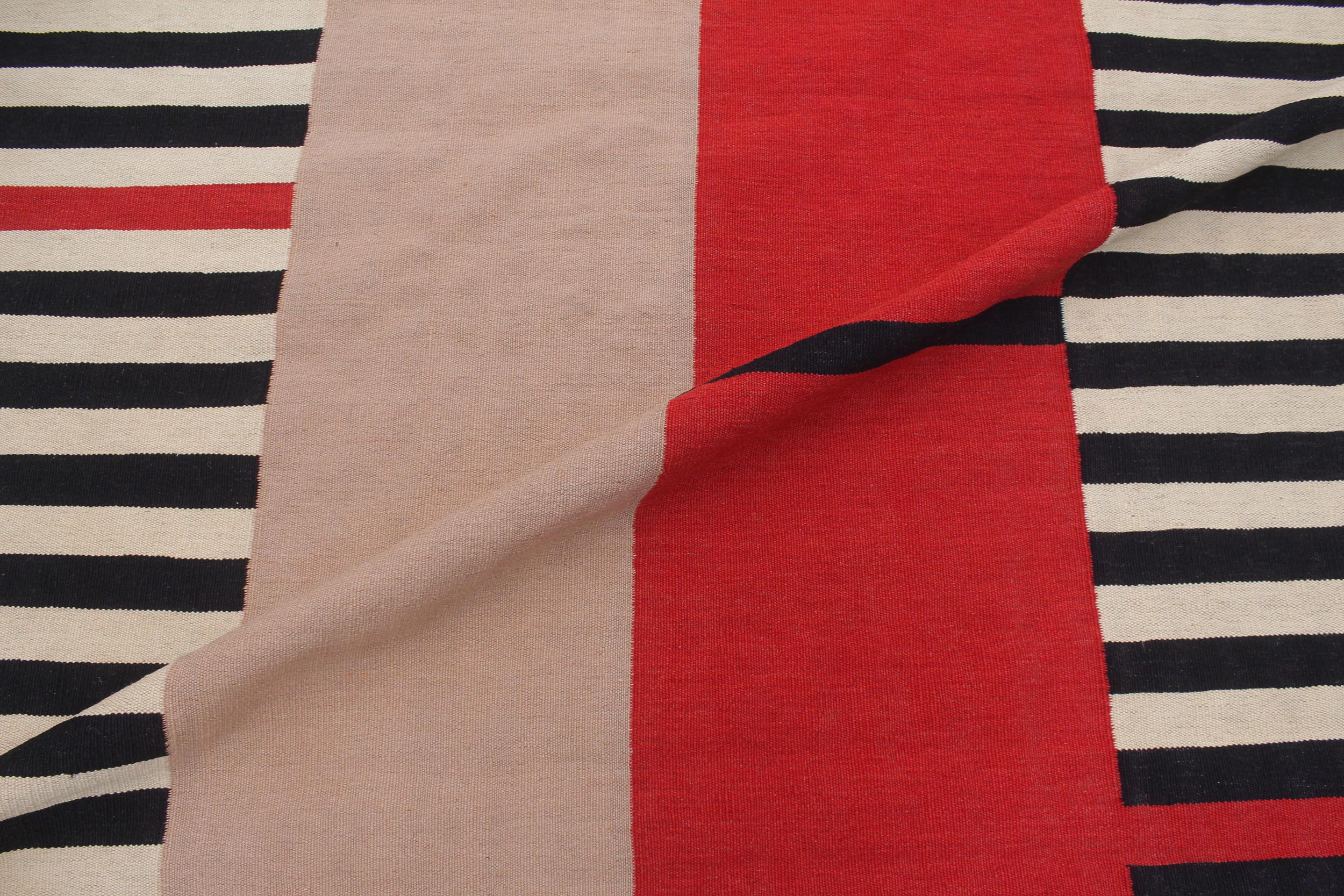 handmade Modern Kilim Beige Black Hand-Woven RECTANGLE 100% WOOL area rug 6x8