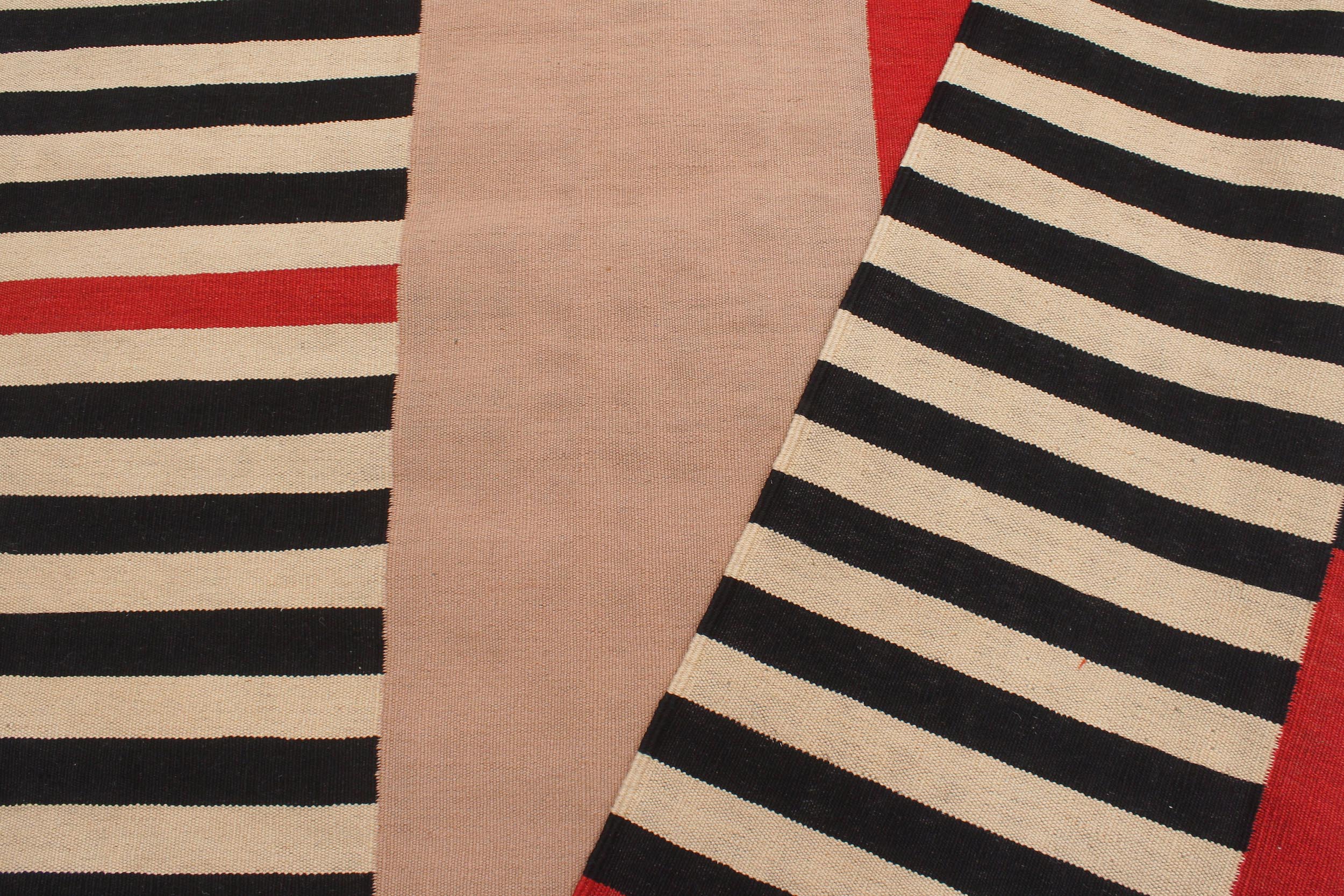 handmade Modern Kilim Beige Black Hand-Woven RECTANGLE 100% WOOL area rug 6x8