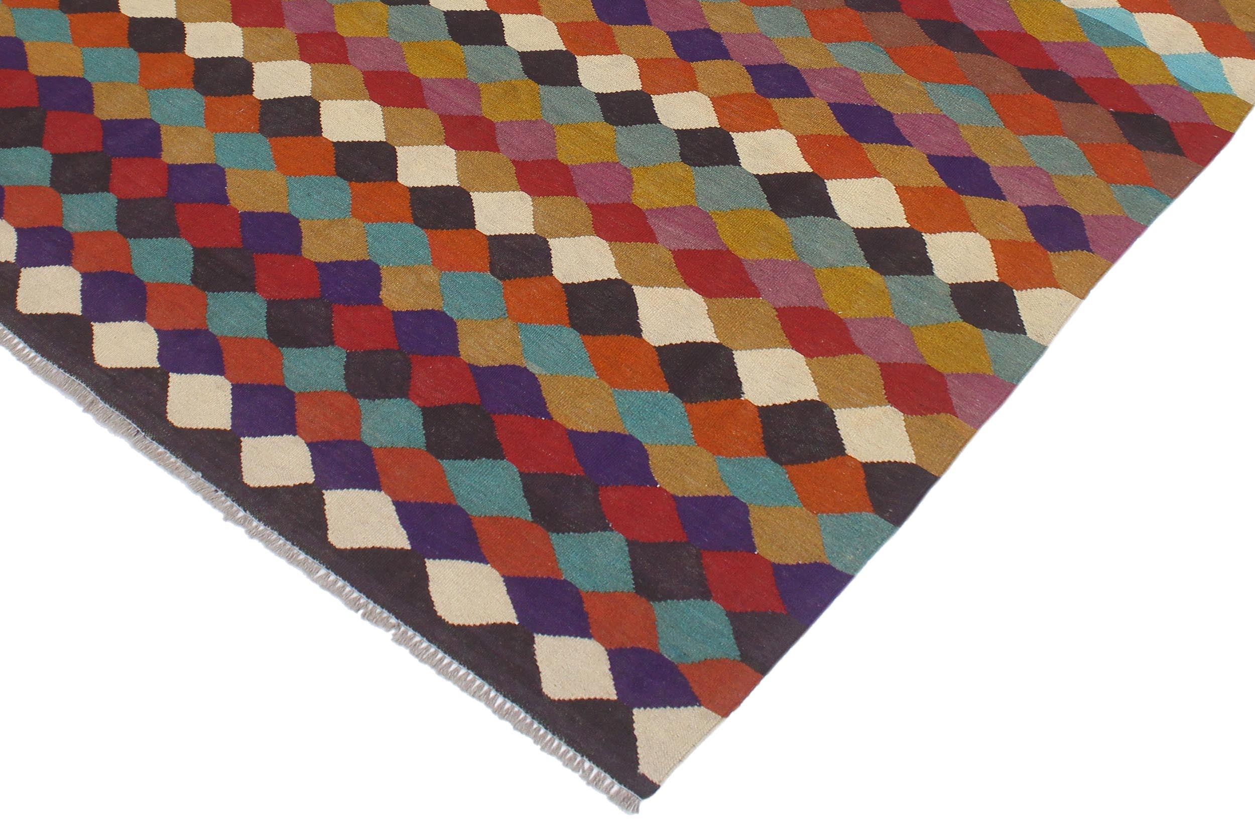 handmade Modern Kilim Blue Beige Hand-Woven RECTANGLE 100% WOOL area rug 6x8