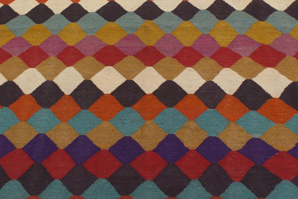 Flat Weave Kilim Antique Navaho Vintage handmade Modern Kilim Blue Beige Hand-Woven Rectangle 100% Wool Area Rug 6x8 