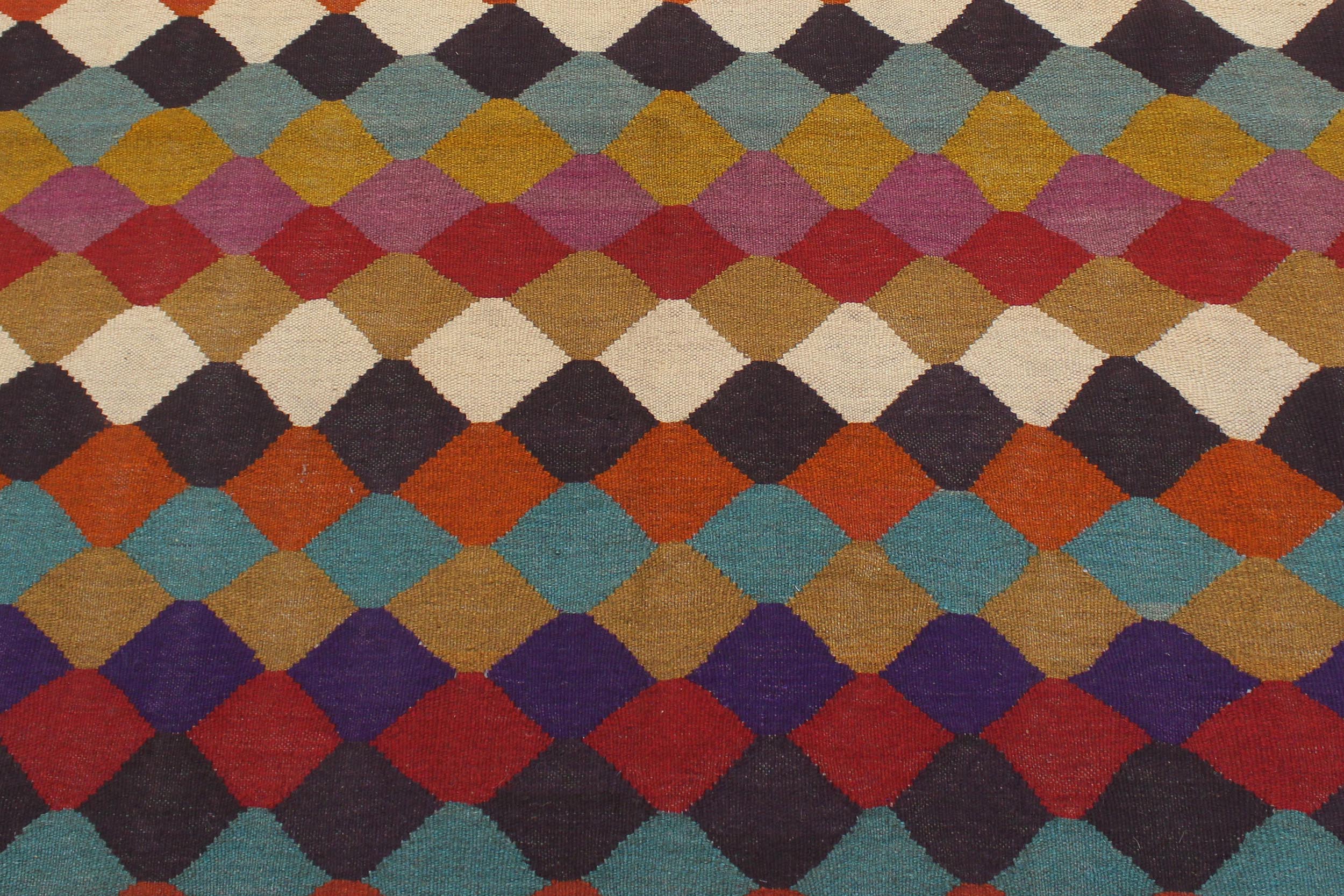 handmade Modern Kilim Blue Beige Hand-Woven RECTANGLE 100% WOOL area rug 6x8