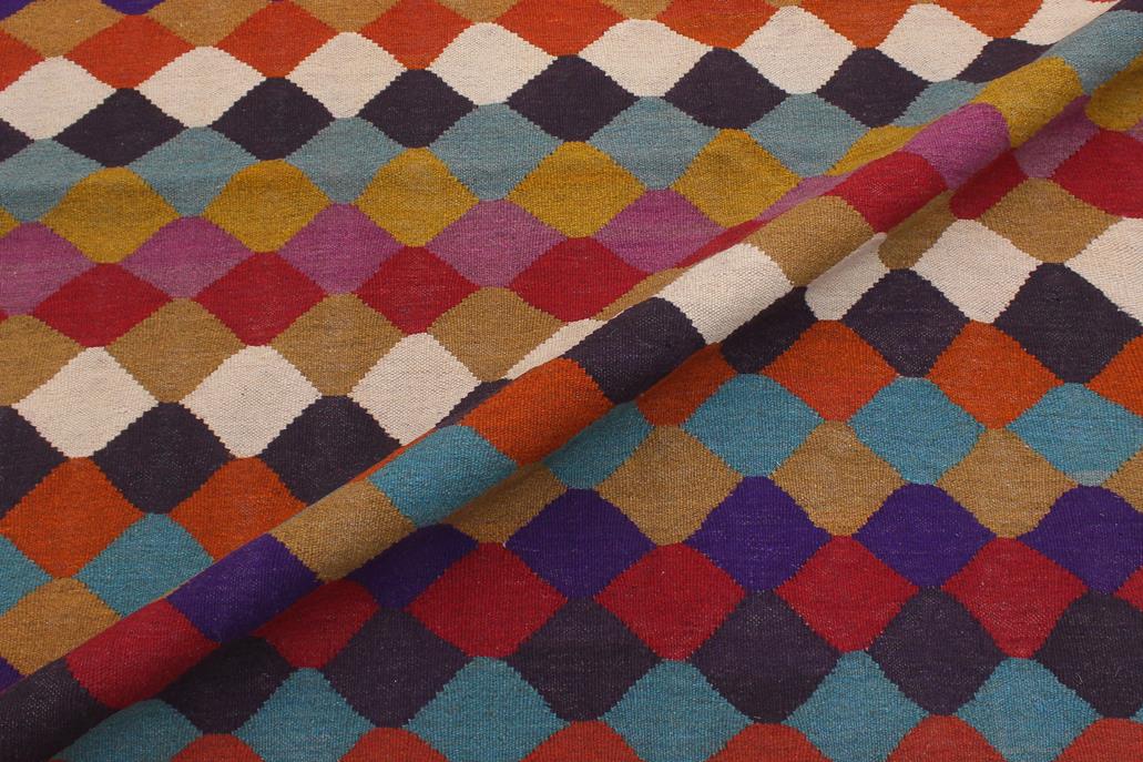 Flat Weave Kilim Antique Navaho Vintage handmade Modern Kilim Blue Beige Hand-Woven Rectangle 100% Wool Area Rug 6x8 