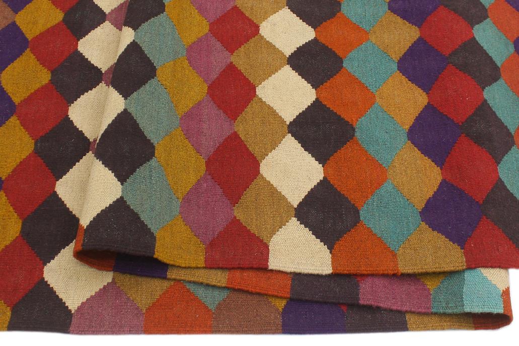 Flat Weave Kilim Antique Navaho Vintage handmade Modern Kilim Blue Beige Hand-Woven Rectangle 100% Wool Area Rug 6x8 