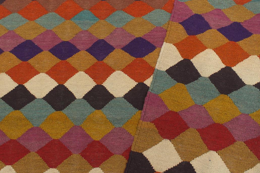 Flat Weave Kilim Antique Navaho Vintage handmade Modern Kilim Blue Beige Hand-Woven Rectangle 100% Wool Area Rug 6x8 