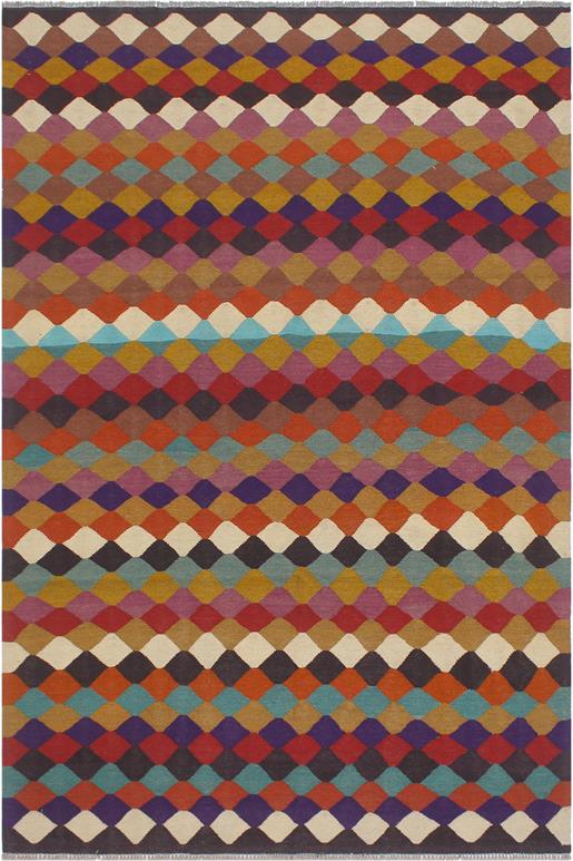 Flat Weave Kilim Antique Navaho Vintage handmade Modern Kilim Blue Beige Hand-Woven Rectangle 100% Wool Area Rug 6x8 