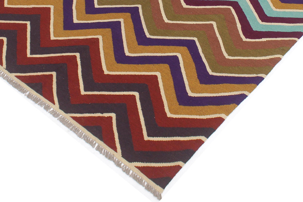 handmade Modern Kilim Blue Beige Hand-Woven RECTANGLE 100% WOOL area rug 5x7