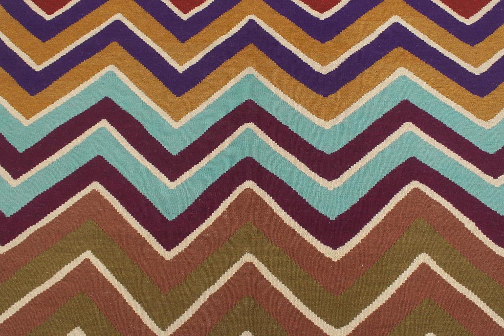 Flat Weave Kilim Antique Navaho Vintage handmade Modern Kilim Blue Beige Hand-Woven Rectangle 100% Wool Area Rug 5x7 