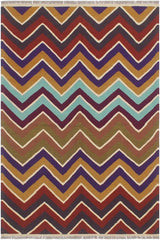 Flat Weave Kilim Antique Navaho Vintage handmade Modern Kilim Blue Beige Hand-Woven Rectangle 100% Wool Area Rug 5x7 