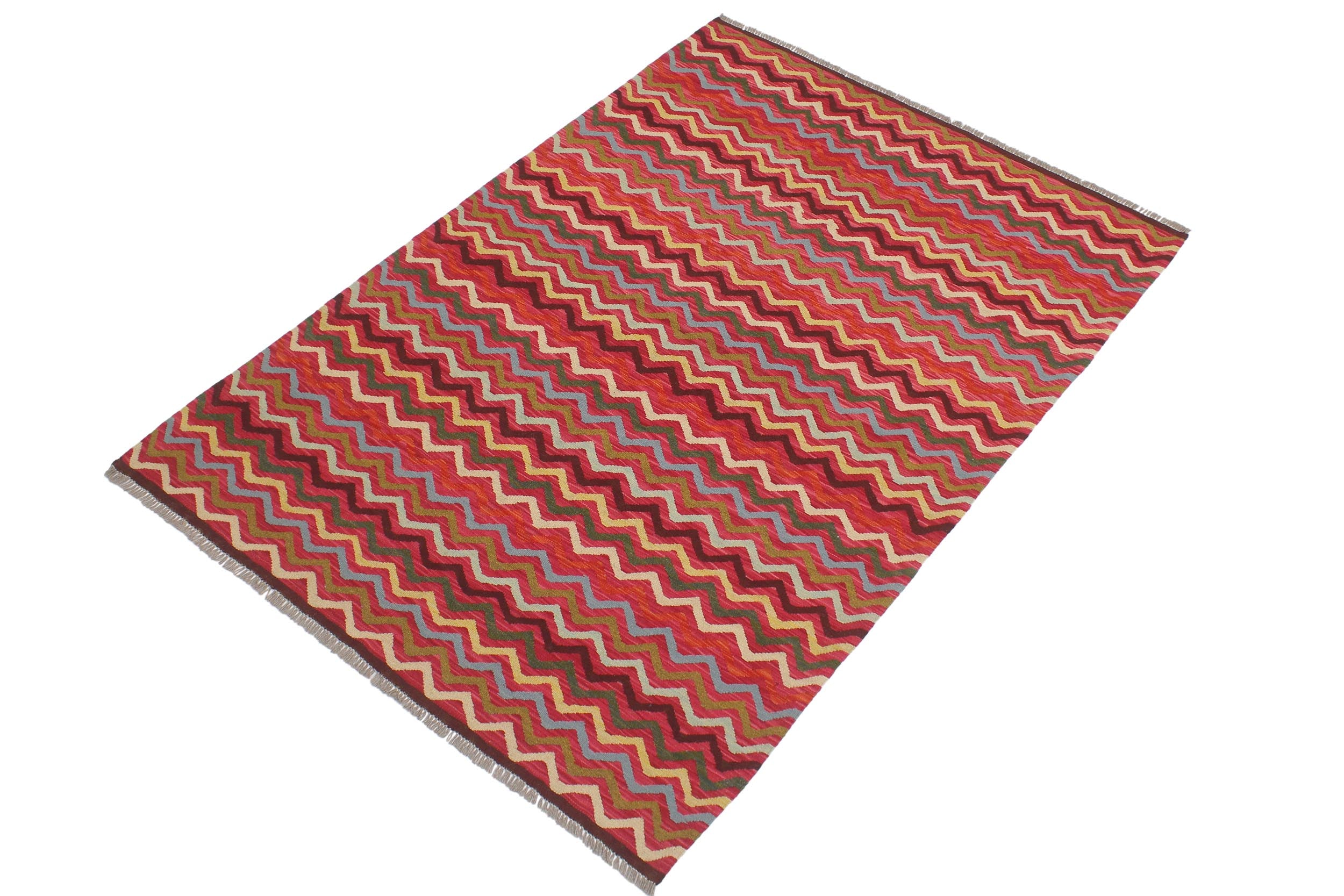 handmade Modern Kilim Pink Gold Hand-Woven RECTANGLE 100% WOOL area rug 5x7