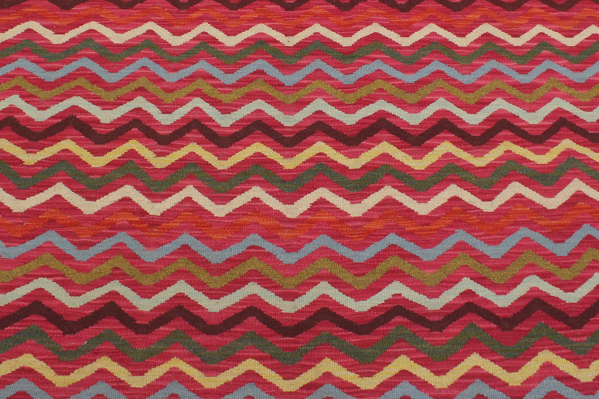 handmade Modern Kilim Pink Gold Hand-Woven RECTANGLE 100% WOOL area rug 5x7