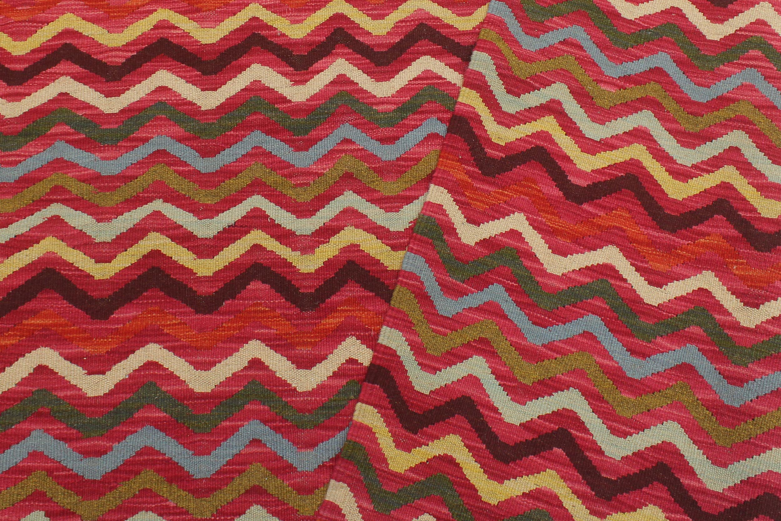 handmade Modern Kilim Pink Gold Hand-Woven RECTANGLE 100% WOOL area rug 5x7