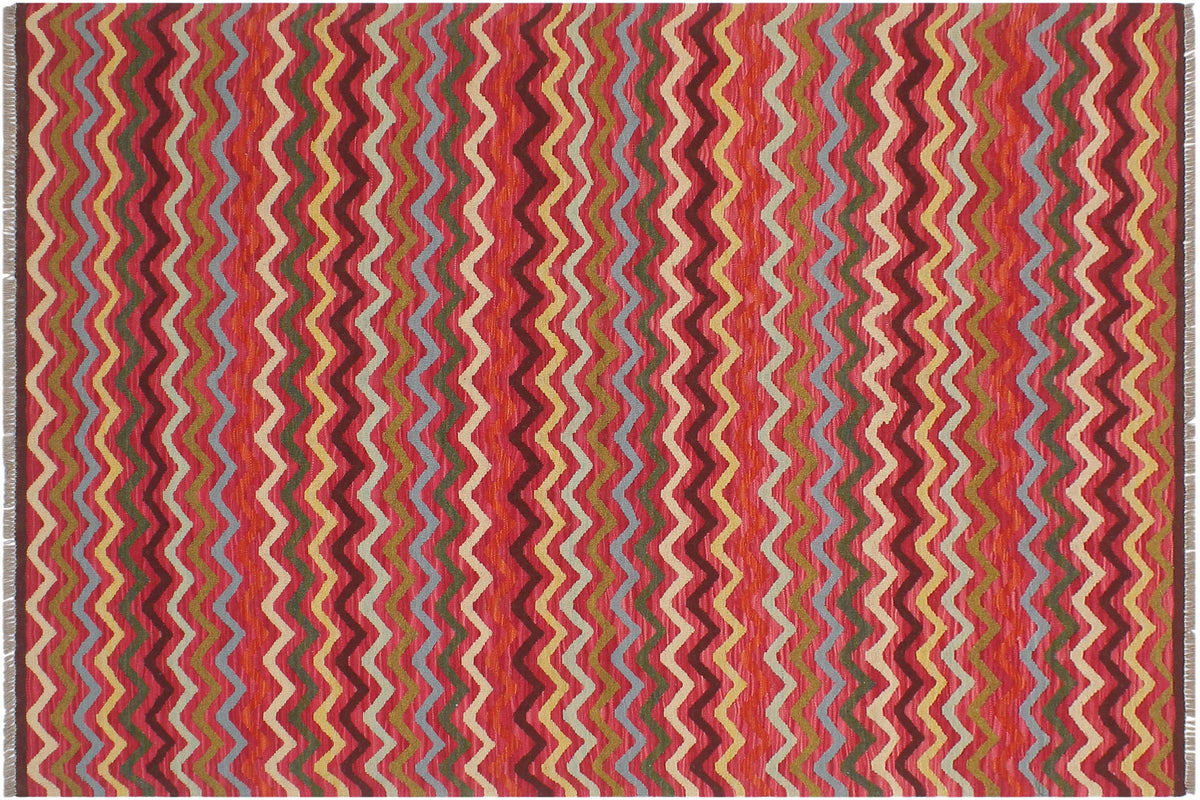handmade Modern Kilim Pink Gold Hand-Woven RECTANGLE 100% WOOL area rug 5x7