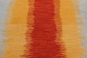 handmade Modern Kilim Rust Blue Hand-Woven RECTANGLE 100% WOOL area rug 5x7