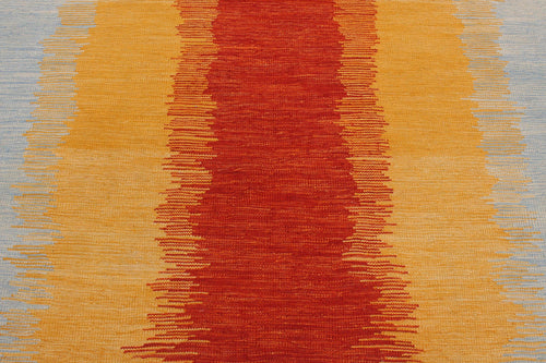 handmade Modern Kilim Rust Blue Hand-Woven RECTANGLE 100% WOOL area rug 5x7