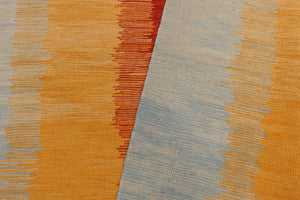 handmade Modern Kilim Rust Blue Hand-Woven RECTANGLE 100% WOOL area rug 5x7