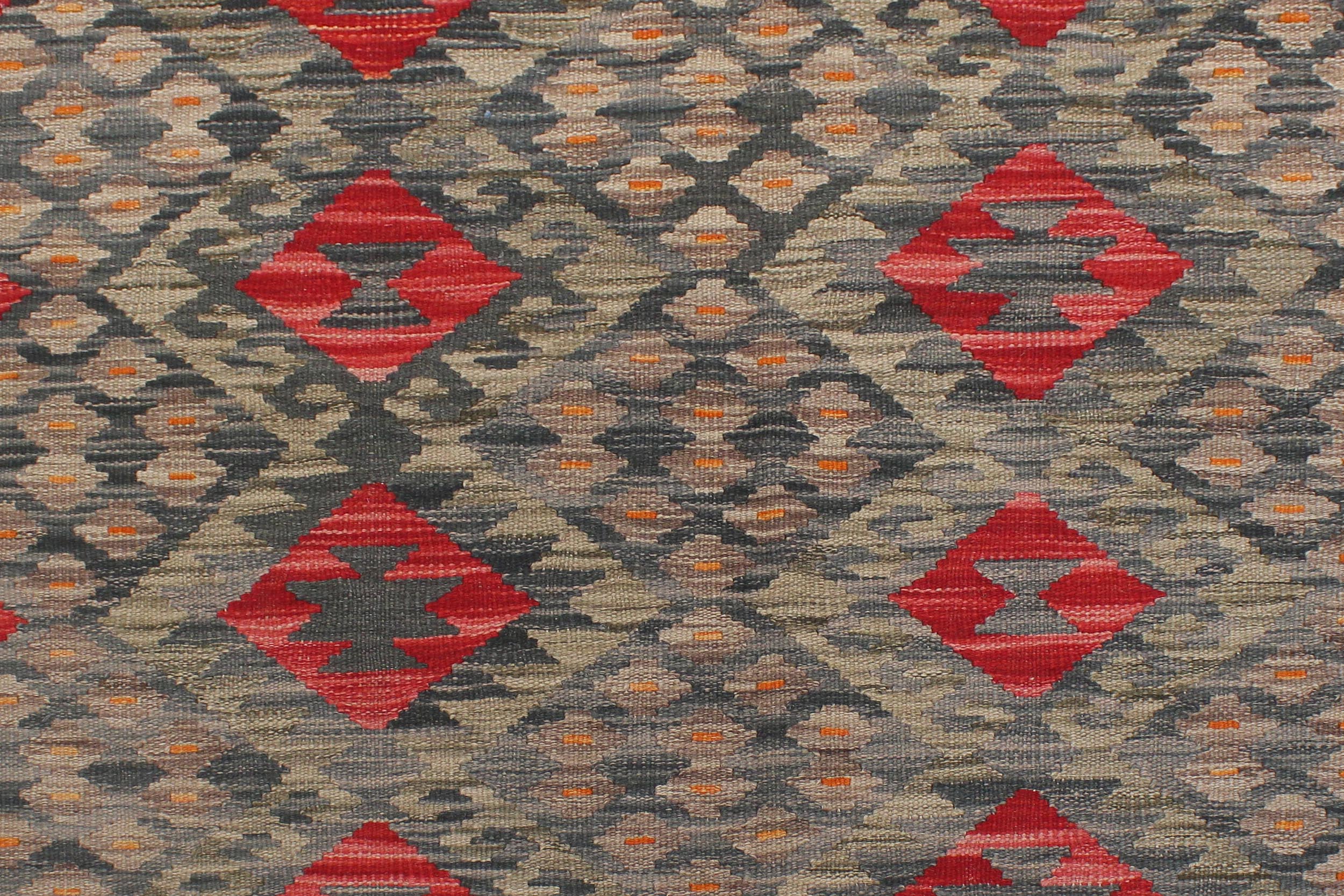 handmade Geometric Kilim Green Red Hand-Woven RECTANGLE 100% WOOL area rug 5 x 7