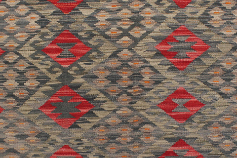 handmade Geometric Kilim Green Red Hand-Woven RECTANGLE 100% WOOL area rug 5 x 7