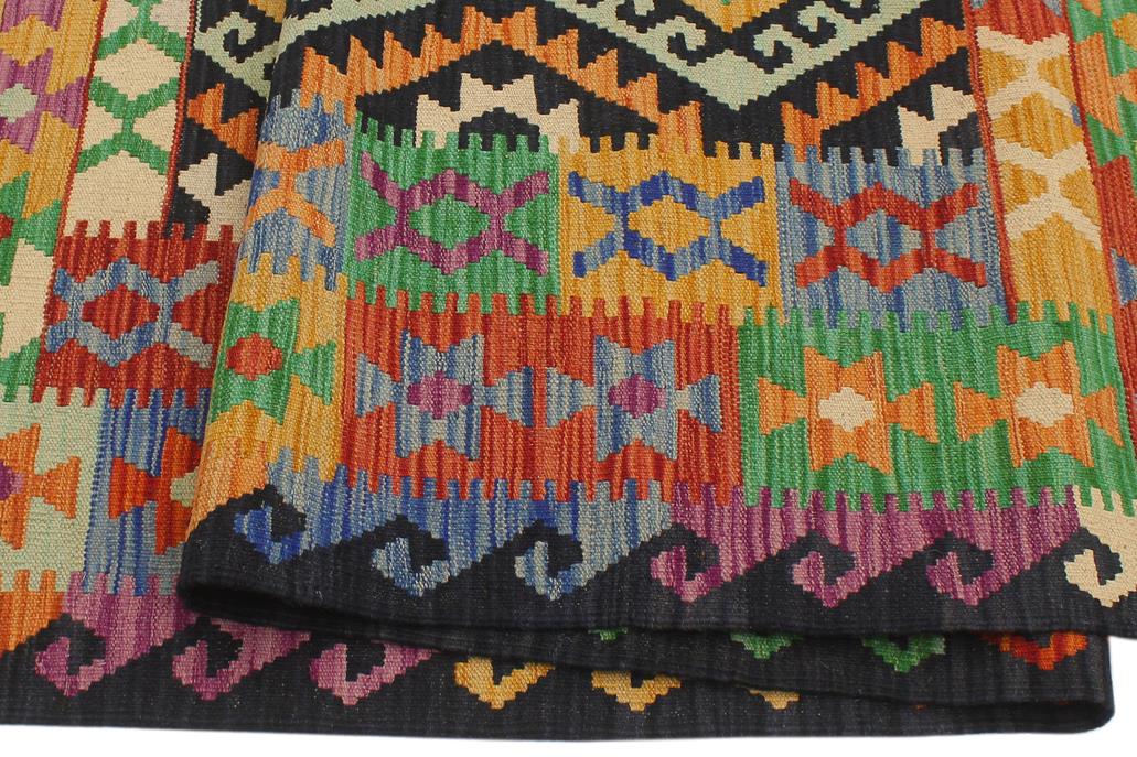 Flat Weave Kilim Antique Navaho Vintage handmade Geometric Kilim Blue Gold Hand-Woven Rectangle 100% Wool Area Rug 6x8 