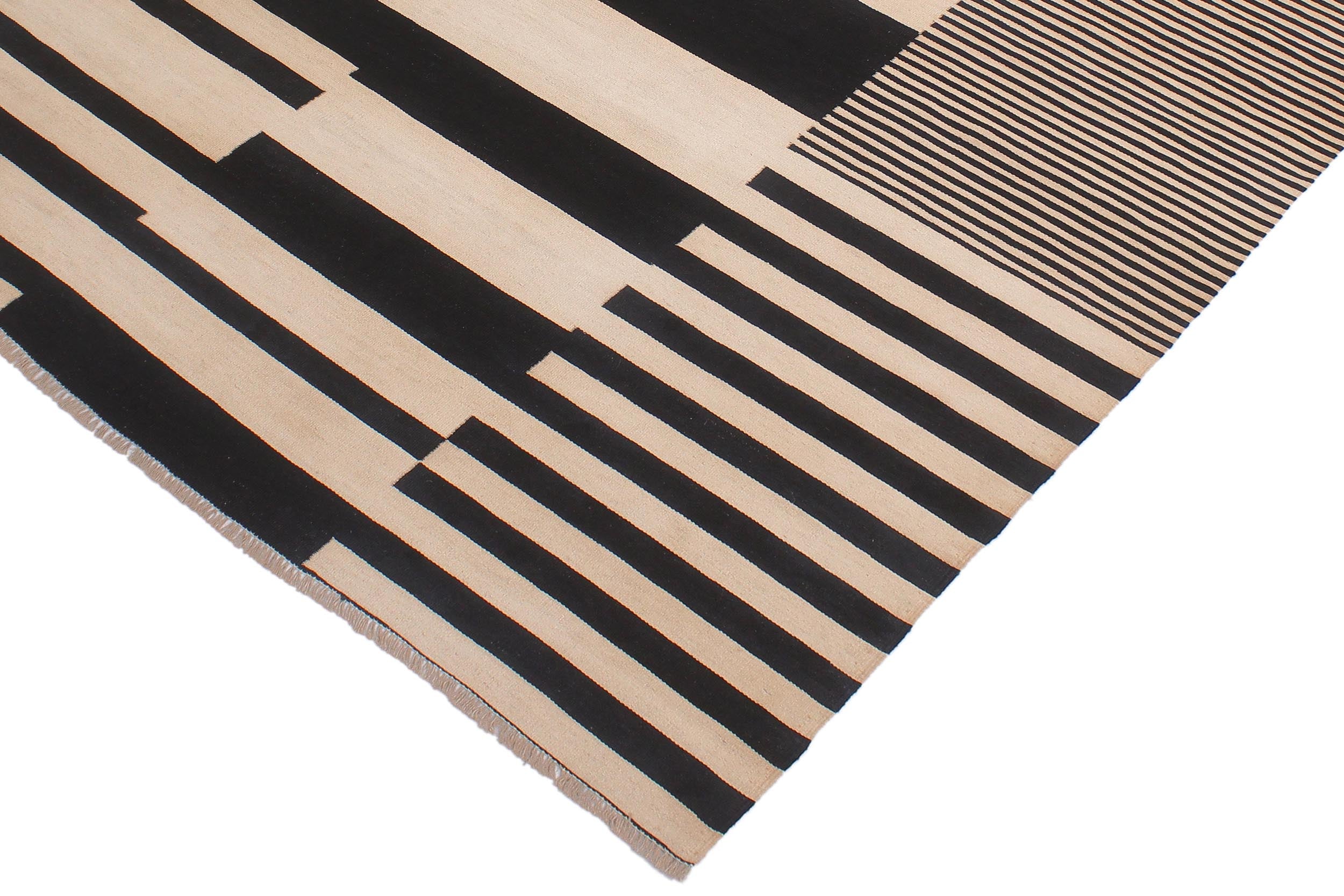 handmade Modern Kilim Ivory Black Hand-Woven RECTANGLE 100% WOOL area rug 6' x 8'