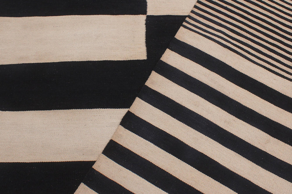 handmade Modern Kilim Ivory Black Hand-Woven RECTANGLE 100% WOOL area rug 6' x 8'