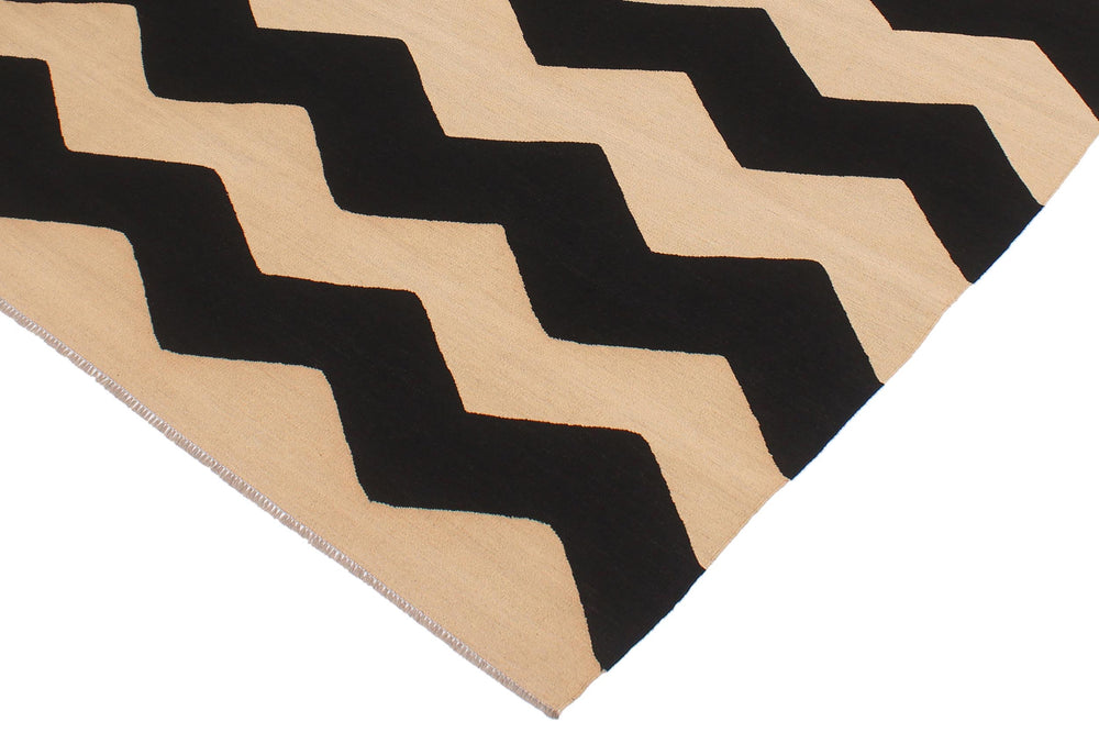 handmade Modern Kilim Beige Black Hand-Woven RECTANGLE 100% WOOL area rug 6' x 8'