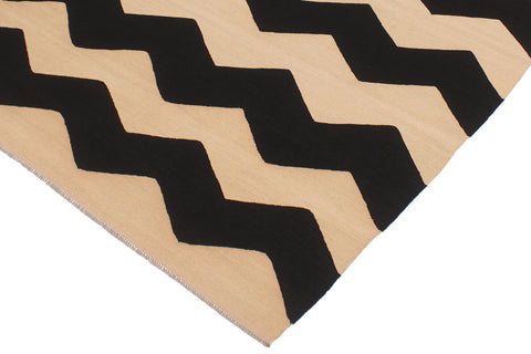 handmade Modern Kilim Beige Black Hand-Woven RECTANGLE 100% WOOL area rug 6' x 8'