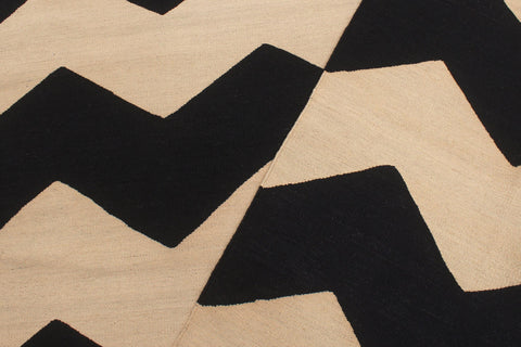 handmade Modern Kilim Beige Black Hand-Woven RECTANGLE 100% WOOL area rug 6' x 8'