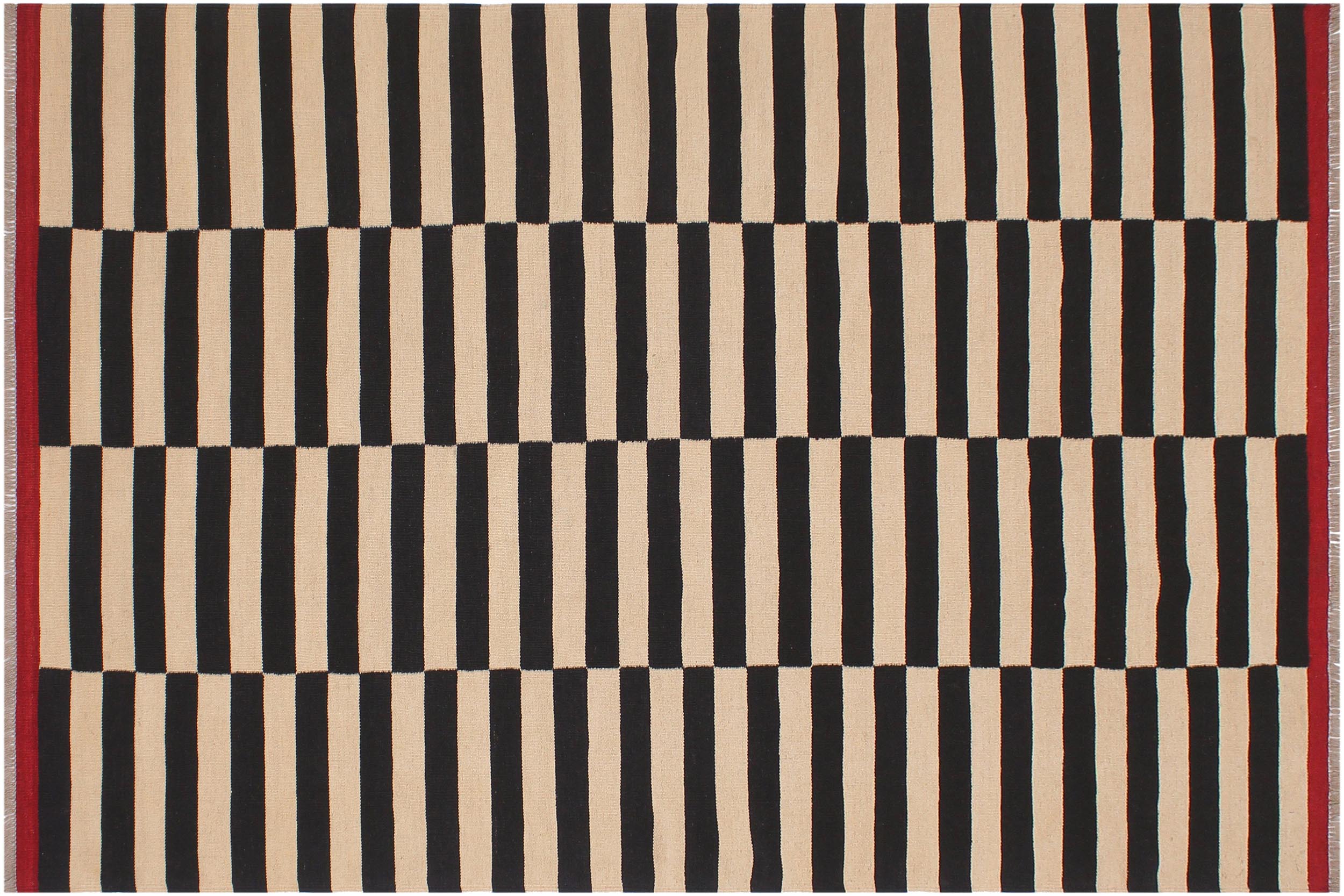 handmade Modern Kilim Beige Black Hand-Woven RECTANGLE 100% WOOL area rug 6' x 8'
