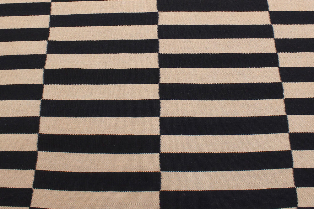 handmade Modern Kilim Beige Black Hand-Woven RECTANGLE 100% WOOL area rug 6' x 8'