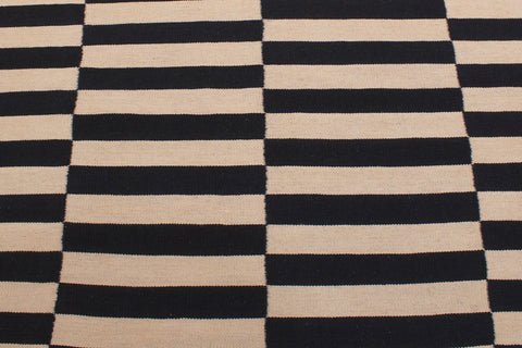 handmade Modern Kilim Beige Black Hand-Woven RECTANGLE 100% WOOL area rug 6' x 8'