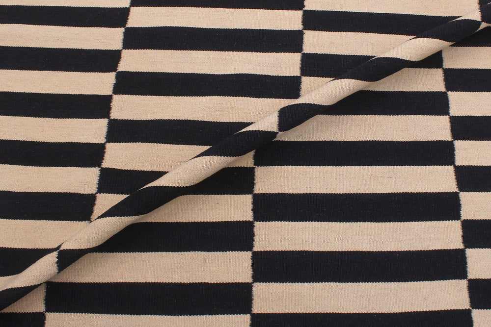handmade Modern Kilim Beige Black Hand-Woven RECTANGLE 100% WOOL area rug 6' x 8'