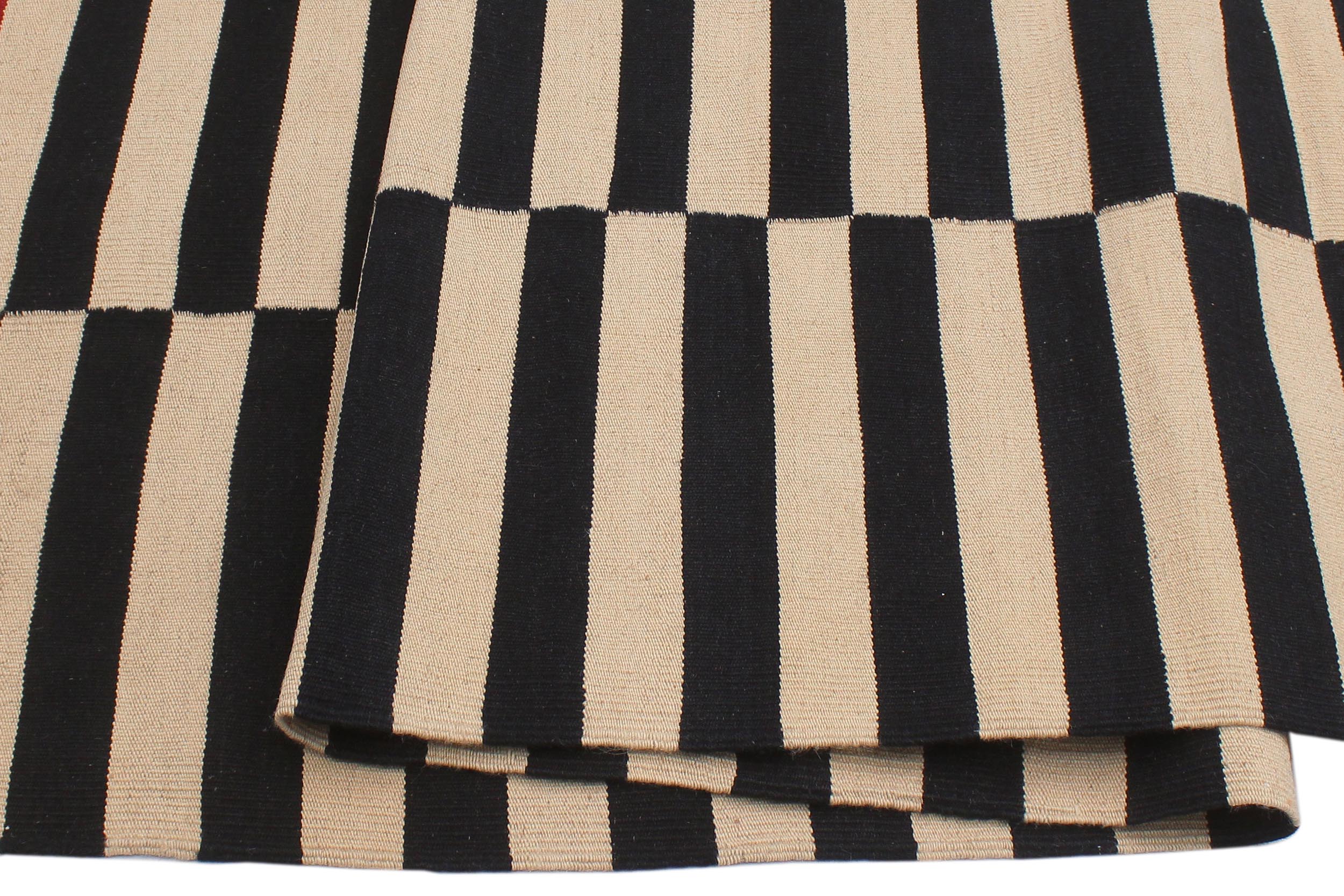 handmade Modern Kilim Beige Black Hand-Woven RECTANGLE 100% WOOL area rug 6' x 8'