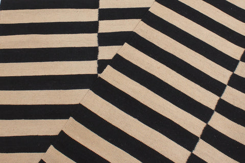 handmade Modern Kilim Beige Black Hand-Woven RECTANGLE 100% WOOL area rug 6' x 8'