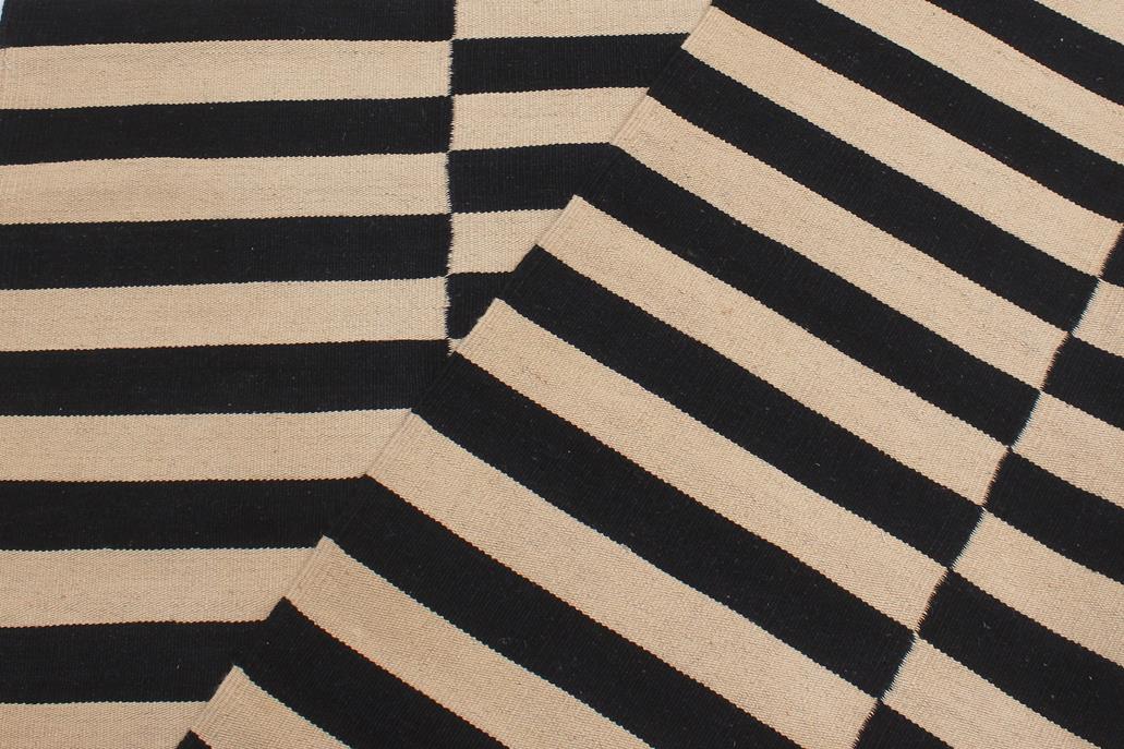 Flat Weave Kilim Antique Navaho Vintage handmade Modern Kilim Beige Black Hand-Woven Rectangle 100% Wool Area Rug 6x8 