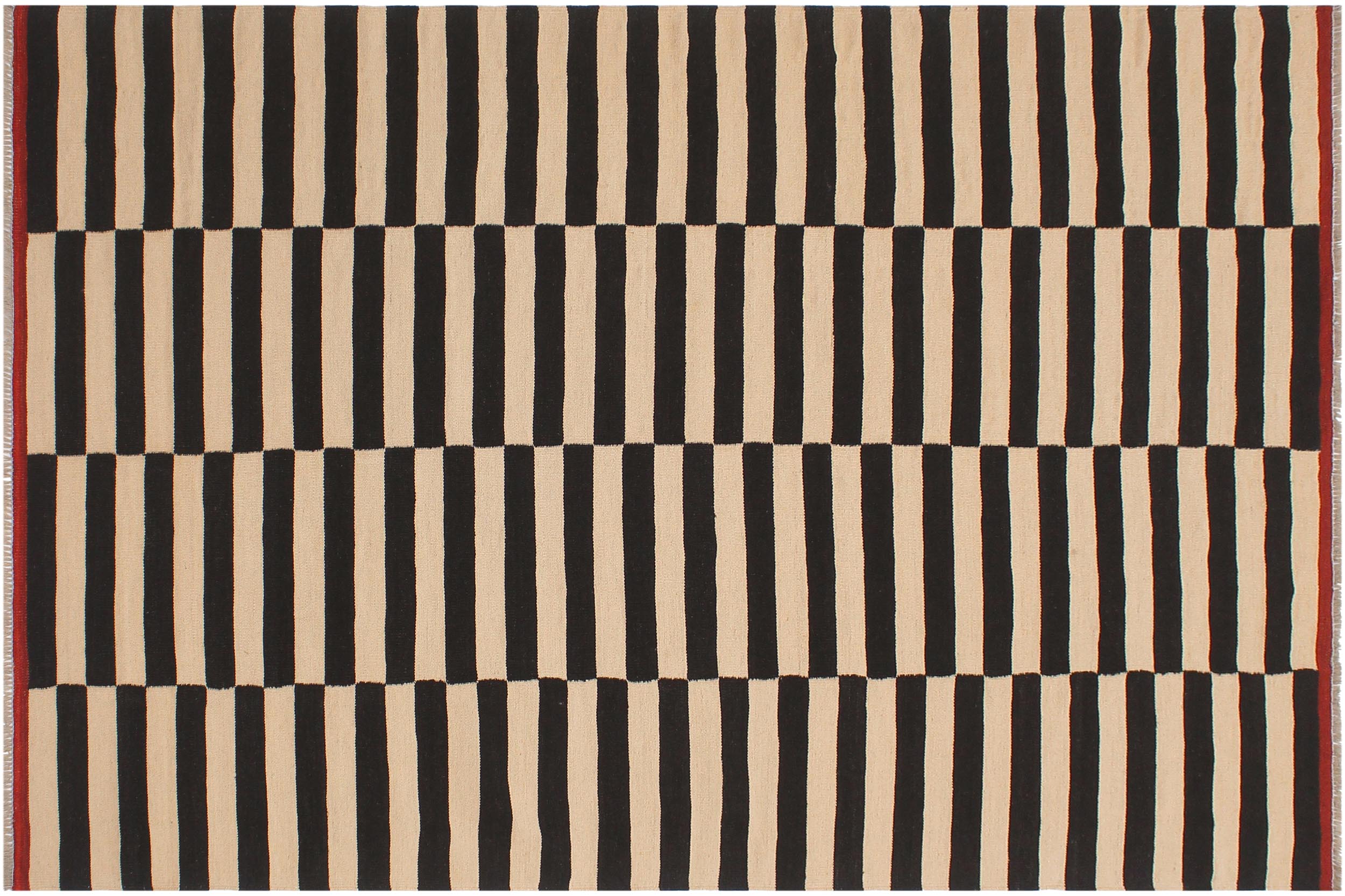 handmade Modern Kilim Beige Black Hand-Woven RECTANGLE 100% WOOL area rug 6' x 8'