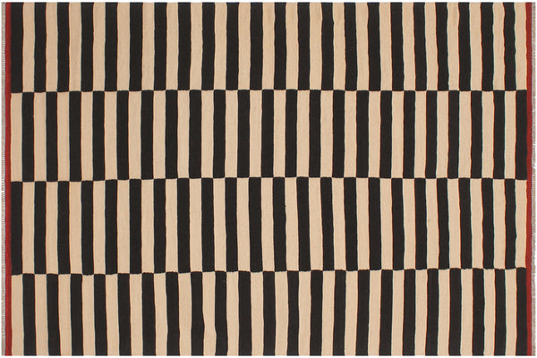 handmade Modern Kilim Beige Black Hand-Woven RECTANGLE 100% WOOL area rug 6' x 8'