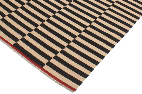 handmade Modern Kilim Beige Black Hand-Woven RECTANGLE 100% WOOL area rug 6' x 8'