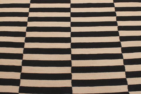 handmade Modern Kilim Beige Black Hand-Woven RECTANGLE 100% WOOL area rug 6' x 8'