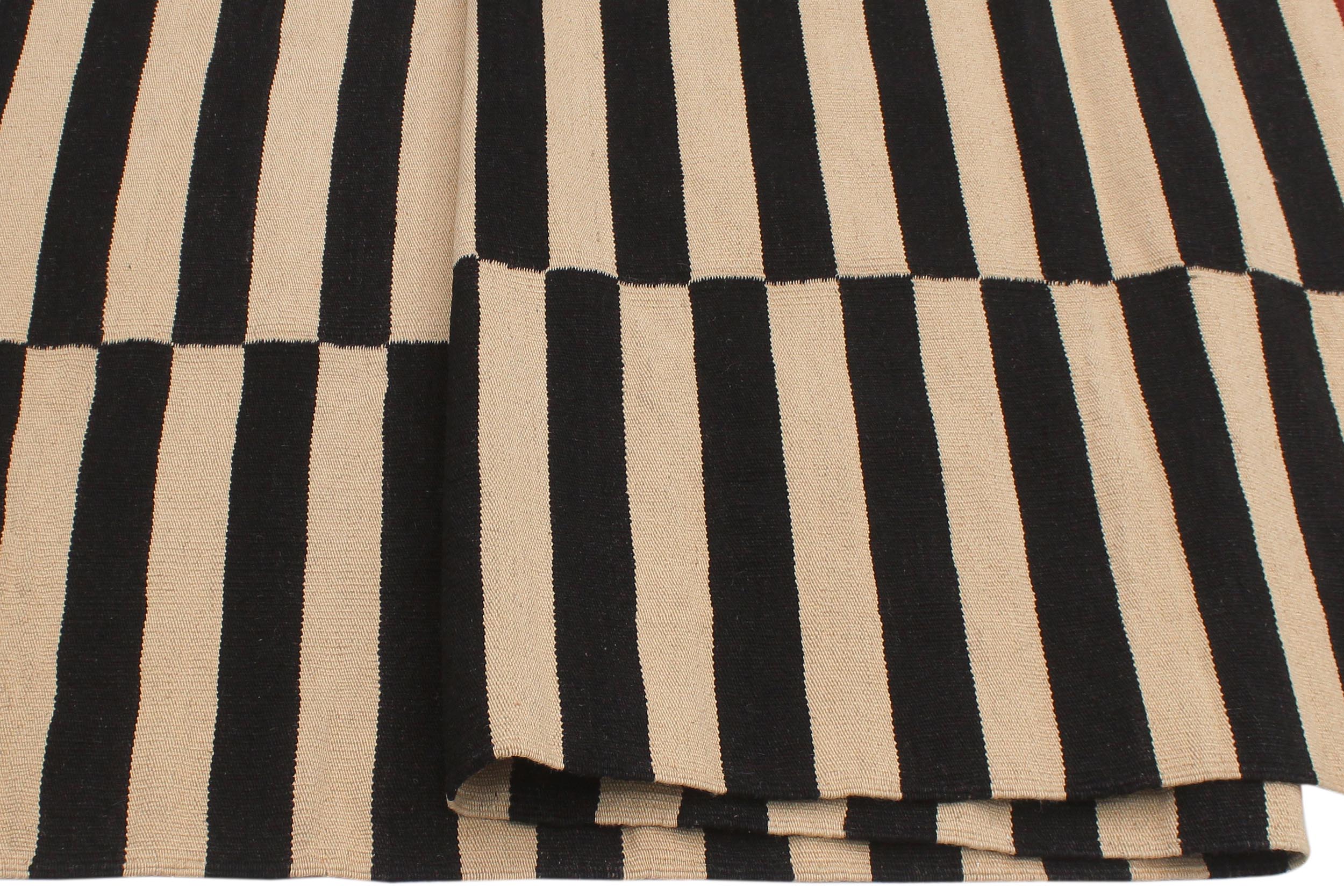 handmade Modern Kilim Beige Black Hand-Woven RECTANGLE 100% WOOL area rug 6' x 8'