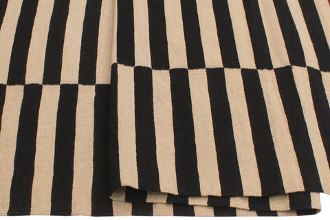 handmade Modern Kilim Beige Black Hand-Woven RECTANGLE 100% WOOL area rug 6' x 8'