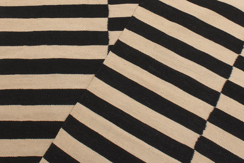 handmade Modern Kilim Beige Black Hand-Woven RECTANGLE 100% WOOL area rug 6' x 8'