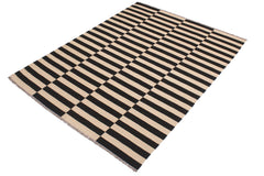 handmade Modern Kilim Beige Black Hand-Woven RECTANGLE 100% WOOL area rug 6' x 8'