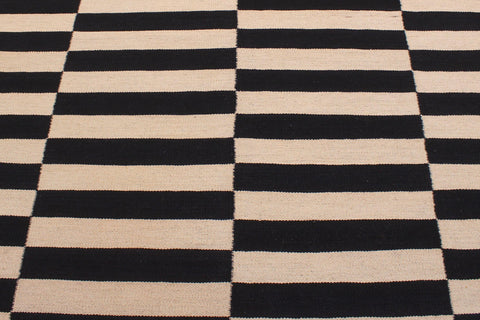 handmade Modern Kilim Beige Black Hand-Woven RECTANGLE 100% WOOL area rug 6' x 8'