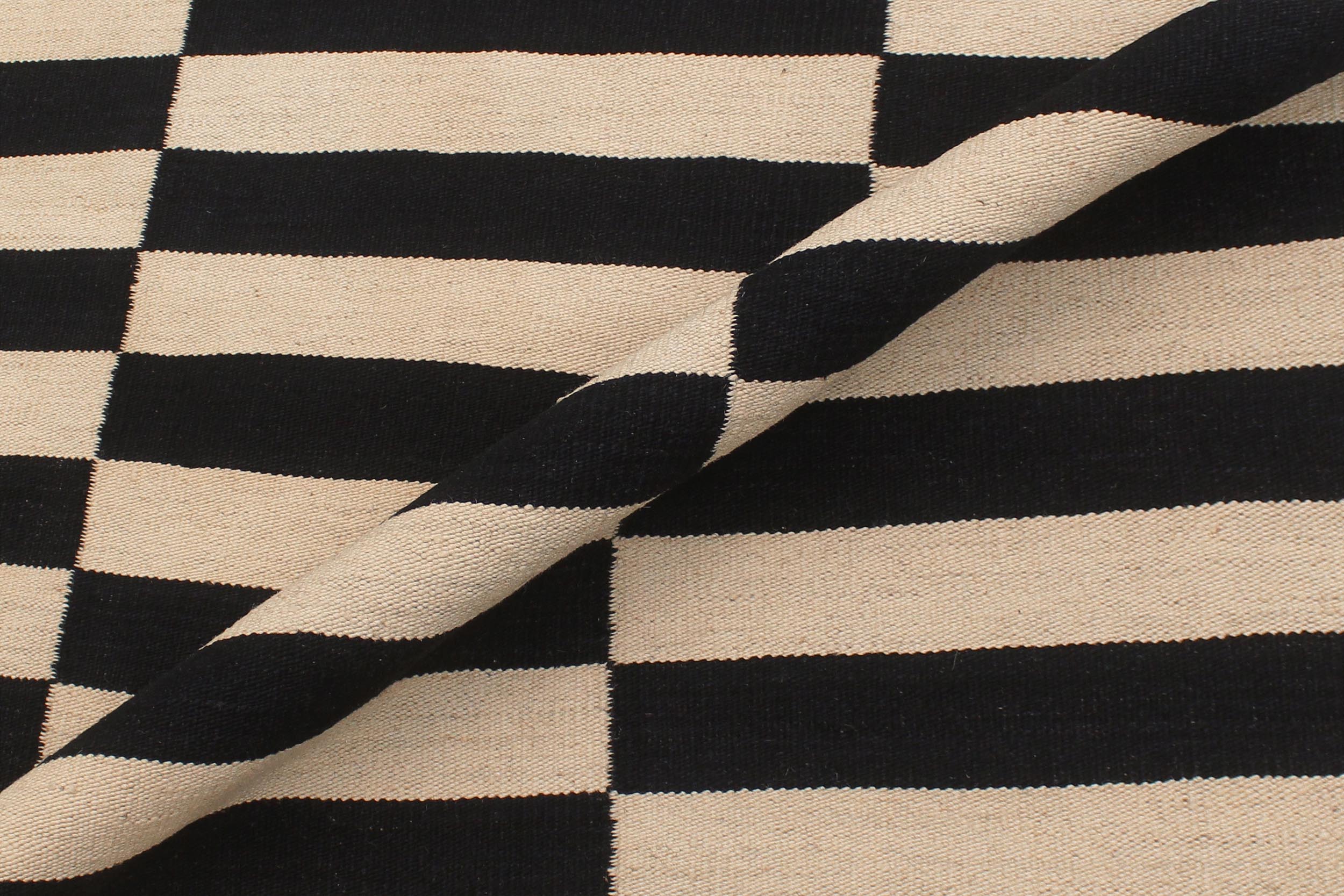 handmade Modern Kilim Beige Black Hand-Woven RECTANGLE 100% WOOL area rug 6' x 8'