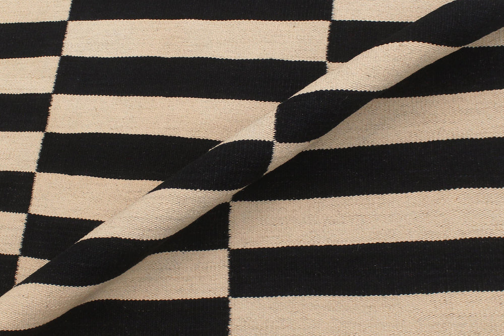 handmade Modern Kilim Beige Black Hand-Woven RECTANGLE 100% WOOL area rug 6' x 8'