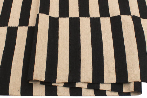 handmade Modern Kilim Beige Black Hand-Woven RECTANGLE 100% WOOL area rug 6' x 8'