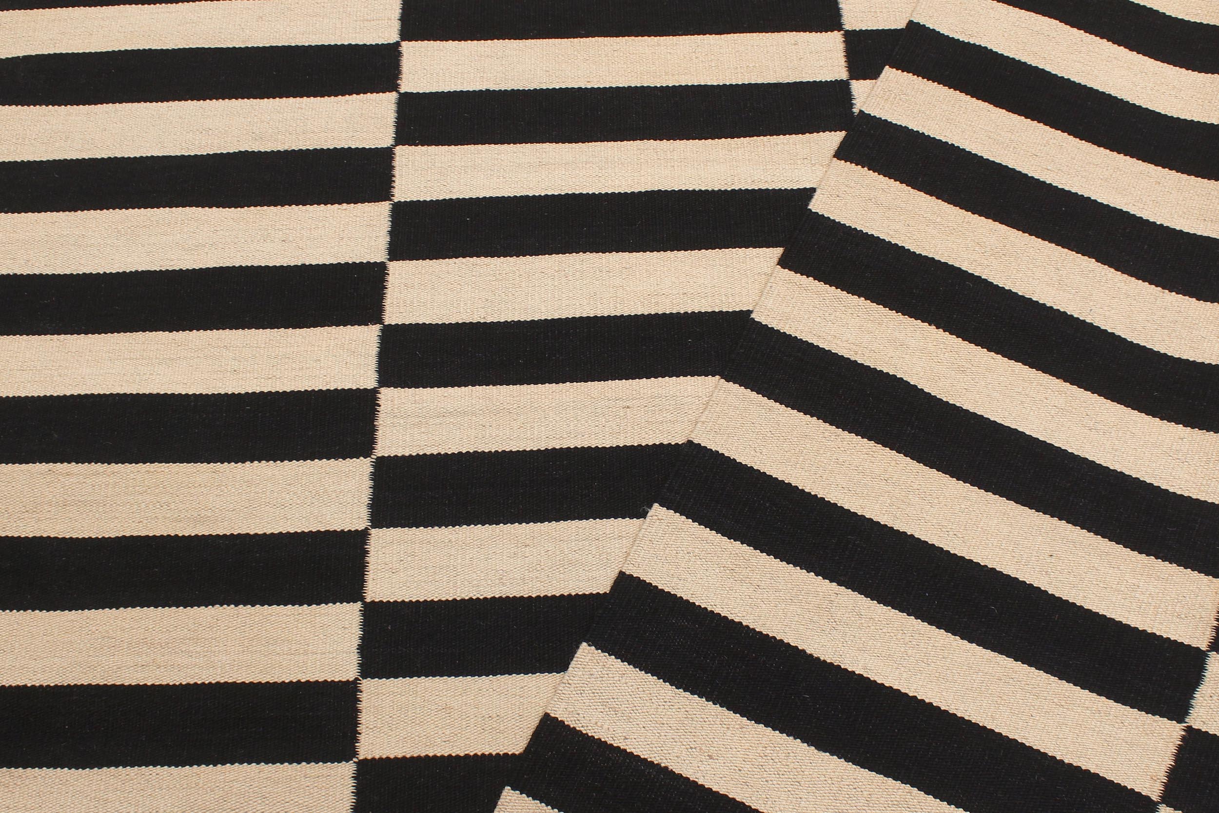 handmade Modern Kilim Beige Black Hand-Woven RECTANGLE 100% WOOL area rug 6' x 8'